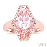 16x10 MM Hexagon Shape Morganite and 1/10 Ctw Round Cut Diamond Halo Semi-Precious Ring in 14K Rose Gold